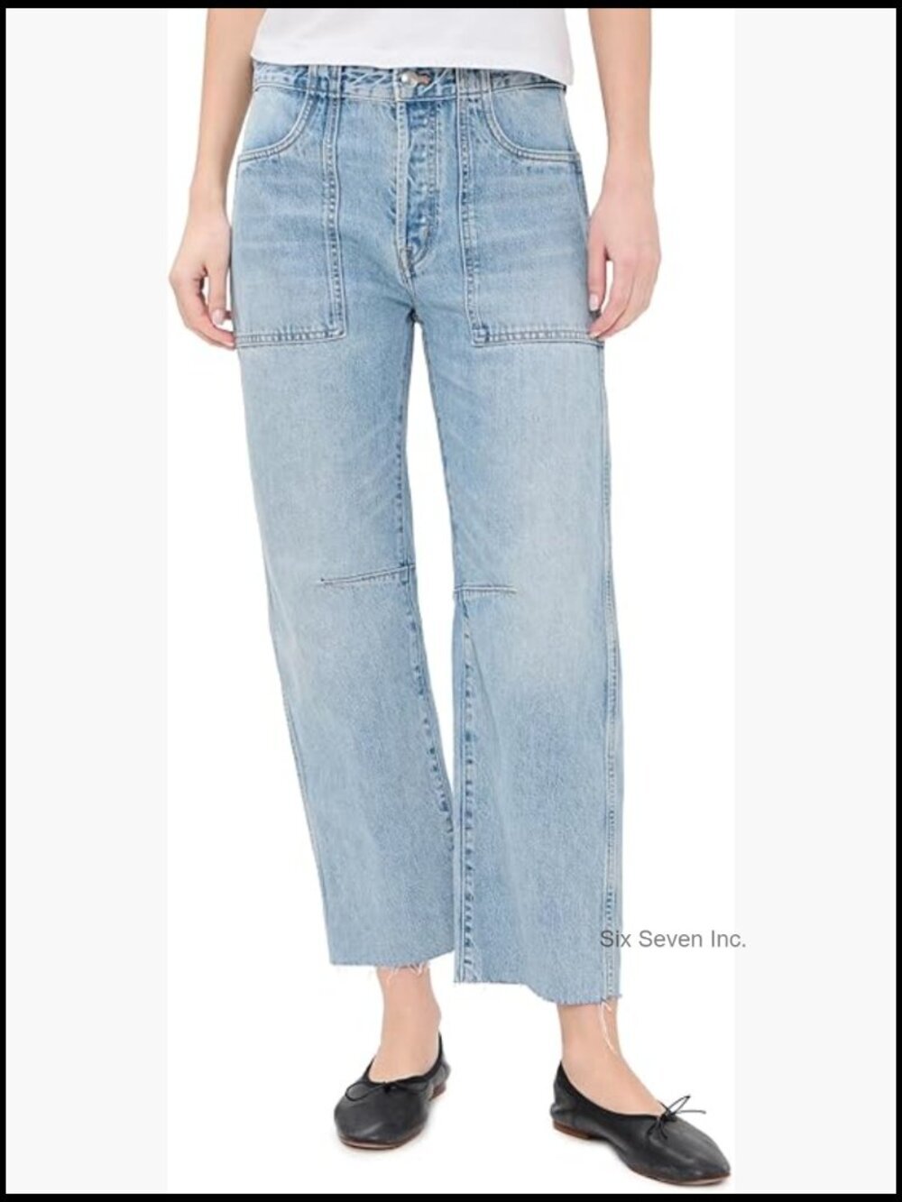 Darted Utility Barrel Leg Jeans - Non-Stretch Denim - Raw Hem